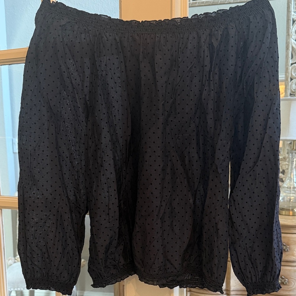 Joe Fresh Navy with Black Dots Off The Shoulder long sleeve Large